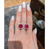 9.65 Ct.Tw. Ruby Natural Diamond Halo Earrings, 18K White Gold Life Style