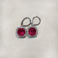 9.65 Ct.Tw. Ruby Natural Diamond Halo Earrings, 18K White Gold Life Style