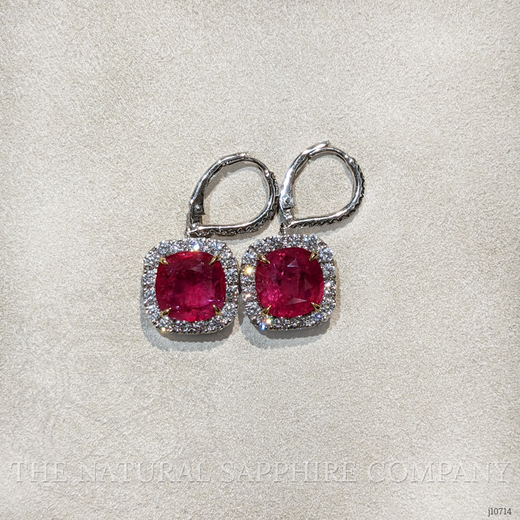 9.65 Ct.Tw. Ruby Natural Diamond Halo Earrings, 18K White Gold
