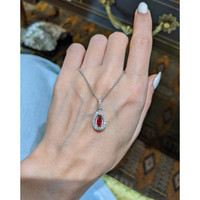 0.53 Ct. Ruby Natural Diamond Halo Pendant, 18K White Gold Life Style