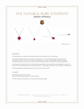 12.12 Ct. Pinkish Red Ruby and Natural Diamond Antique Style Pendant, 14K White Gold Appraisal