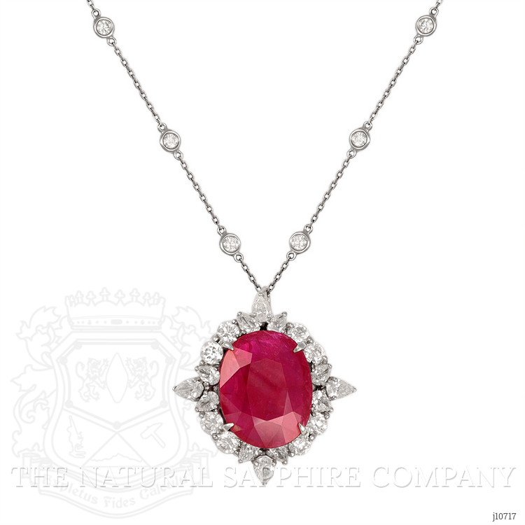 12.12 Ct. Ruby Natural Diamond Antique Style Pendant, 14K White Gold