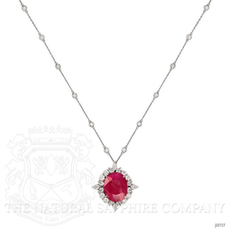 12.12 Ct. Ruby Natural Diamond Antique Style Pendant, 14K White Gold