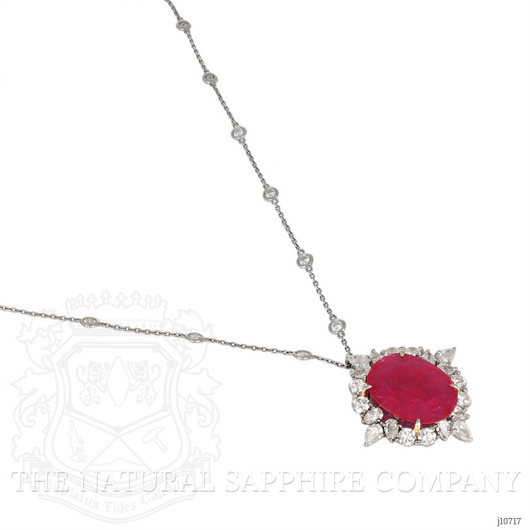 12.12 Ct. Ruby Natural Diamond Antique Style Pendant, 14K White Gold