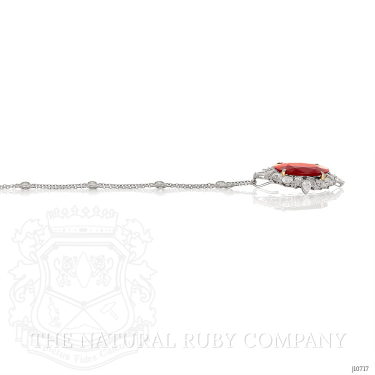 12.12 Ct. Ruby Natural Diamond Antique Style Pendant, 14K White Gold
