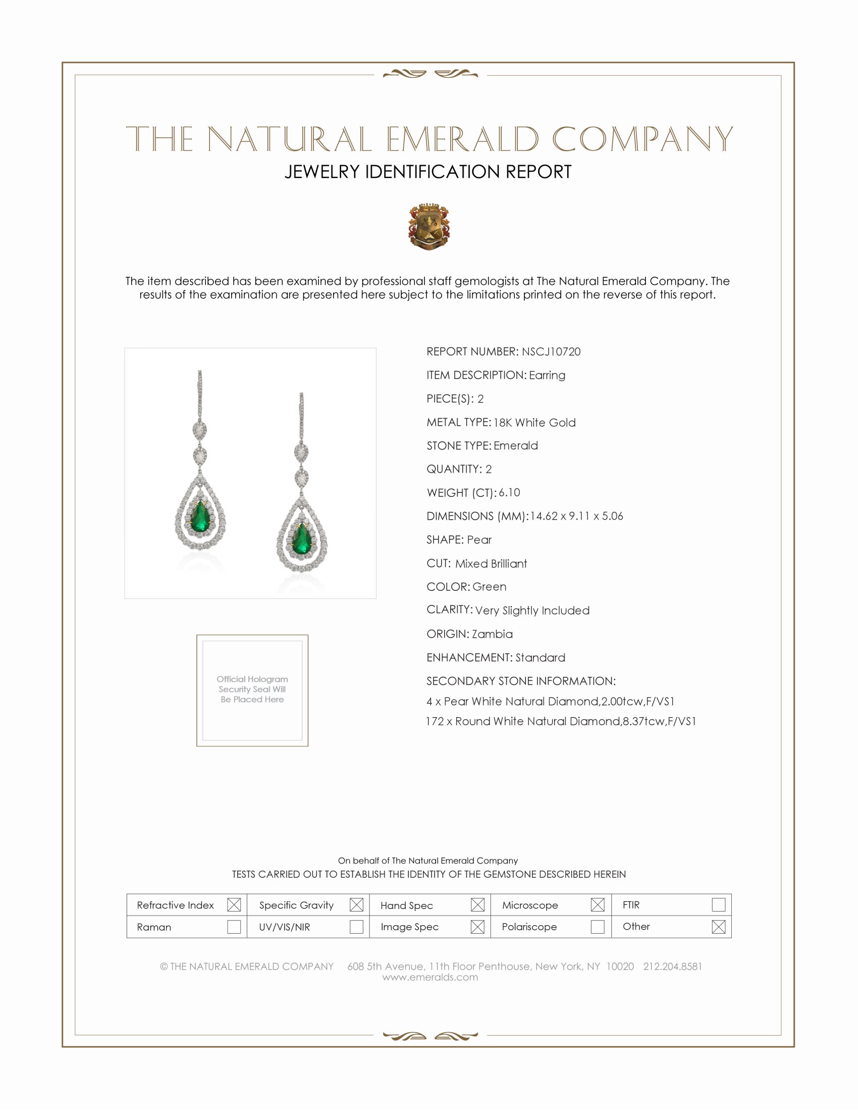 6.10 Ct.Tw. Emerald and Natural Diamond Halo Earrings, 18K White Gold