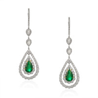 6.10 Ct.Tw. Emerald Natural Diamond Halo Earrings, 18K White Gold Video