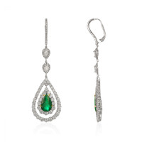6.10 Ct.Tw. Emerald Natural Diamond Halo Earrings, 18K White Gold Image
