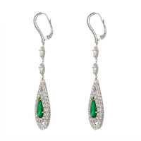 6.10 Ct.Tw. Emerald Natural Diamond Halo Earrings, 18K White Gold Image