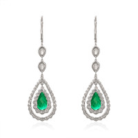 6.10 Ct.Tw. Emerald Natural Diamond Halo Earrings, 18K White Gold Image