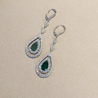 6.10 Ct.Tw. Emerald Natural Diamond Halo Earrings, 18K White Gold Life Style