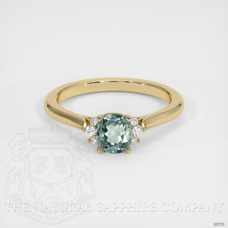 0.70 Ct. Bluish Green Sapphire and Natural Diamond Accent Stones Ring, 18K Yellow Gold