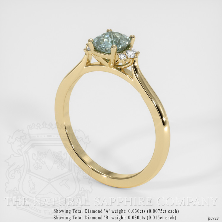 0.70 Ct. Bluish Green Sapphire and Natural Diamond Accent Stones Ring, 18K Yellow Gold
