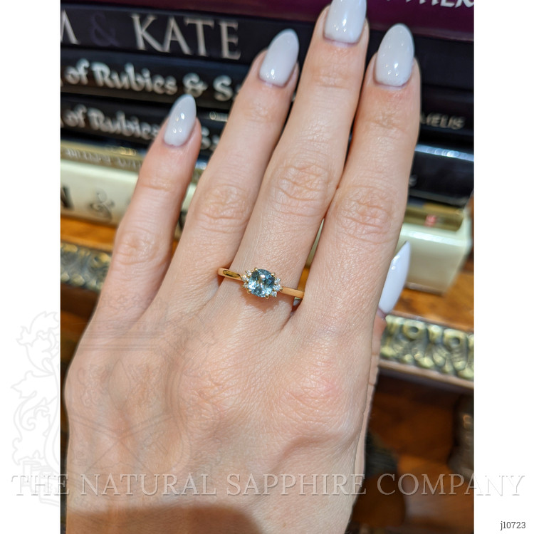 0.70 Ct. Bluish Green Sapphire and Natural Diamond Accent Stones Ring, 18K Yellow Gold