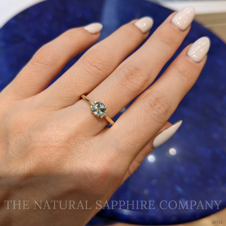 0.70 Ct. Bluish Green Sapphire and Natural Diamond Accent Stones Ring, 18K Yellow Gold