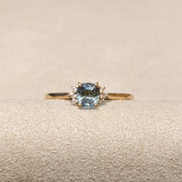 0.70 Ct. Bluish Green Sapphire and Natural Diamond Accent Stones Ring, 18K Yellow Gold Life Style