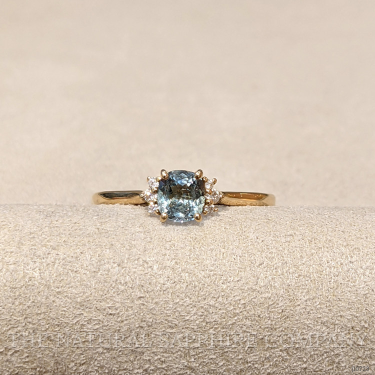 0.70 Ct. Bluish Green Sapphire and Natural Diamond Accent Stones Ring, 18K Yellow Gold