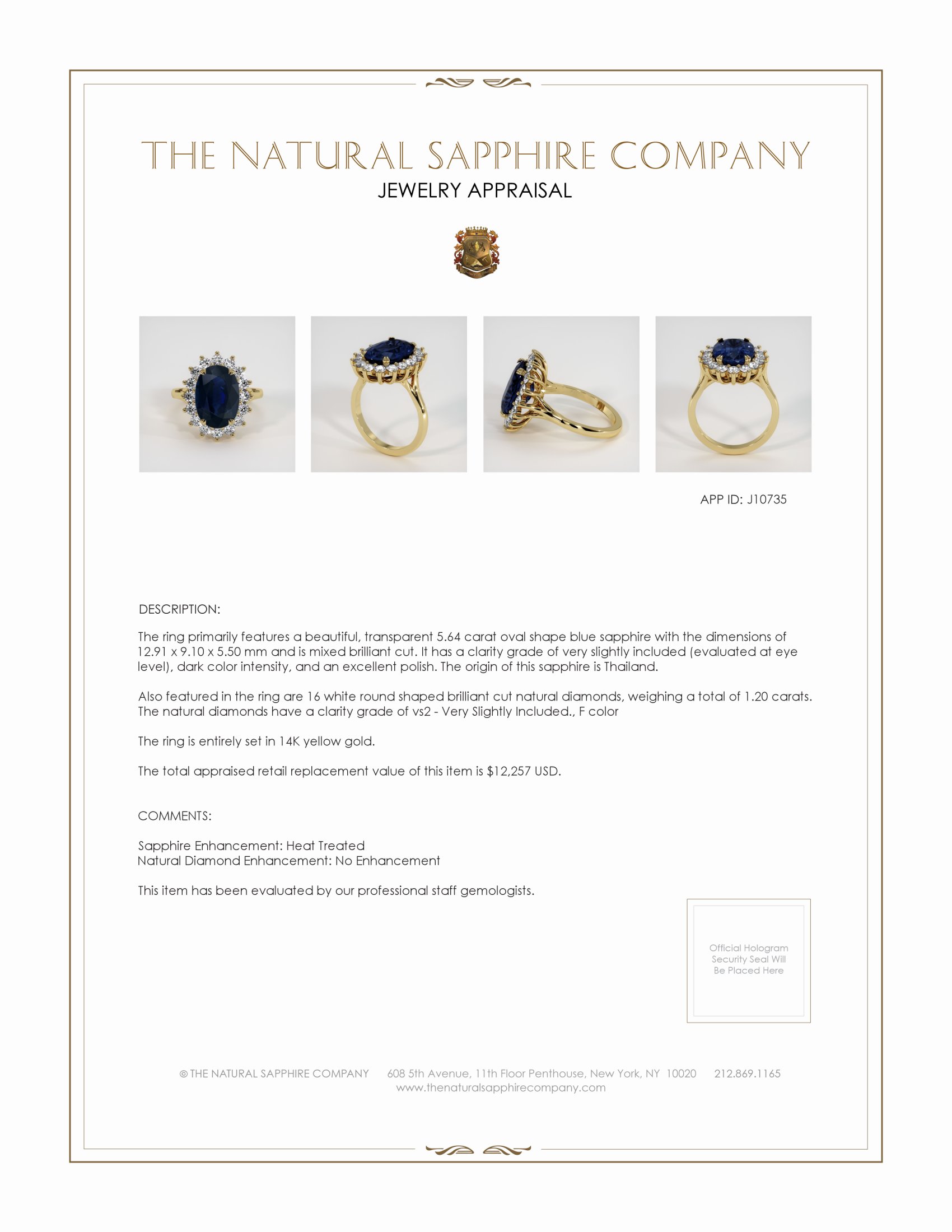 5.64 Ct. Blue Sapphire and Natural Diamond Halo Ring, 14K Yellow Gold