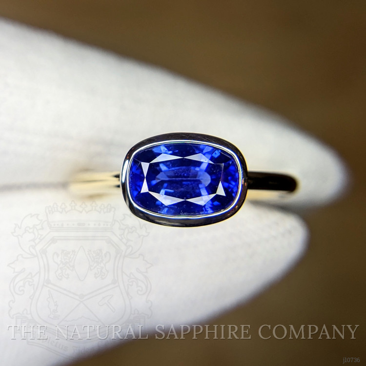 1.87 Ct. Blue Sapphire Bezel Ring, 14K White & Yellow