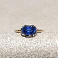1.87 Ct. Blue Sapphire Bezel Ring, 14K White & Yellow Image