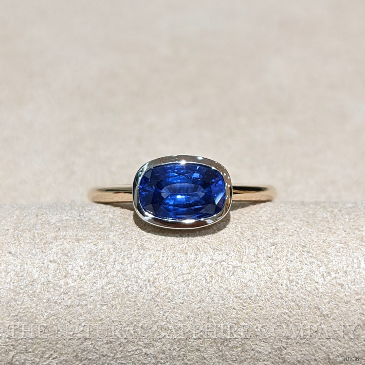 1.87 Ct. Blue Sapphire Bezel Ring, 14K White & Yellow