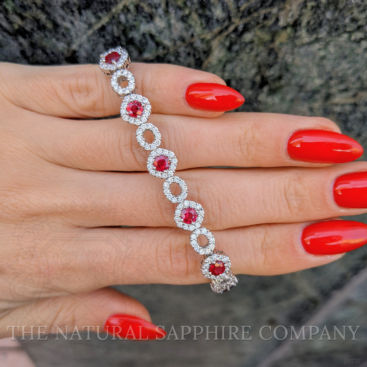 4.15 Ct.Tw. Ruby Natural Diamond Tennis/Line Bracelet, 18K White Gold