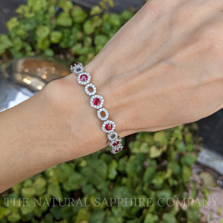 4.15 Ct.Tw. Ruby Natural Diamond Tennis/Line Bracelet, 18K White Gold