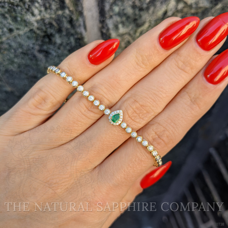 0.18 Ct.Tw. Emerald and Natural Diamond Pave Bracelet, 14K Yellow Gold