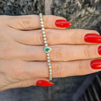 0.18 Ct.Tw.Total Carat Weight Emerald and Natural Diamond Pave Bracelet, 14K Yellow Gold Life Style
