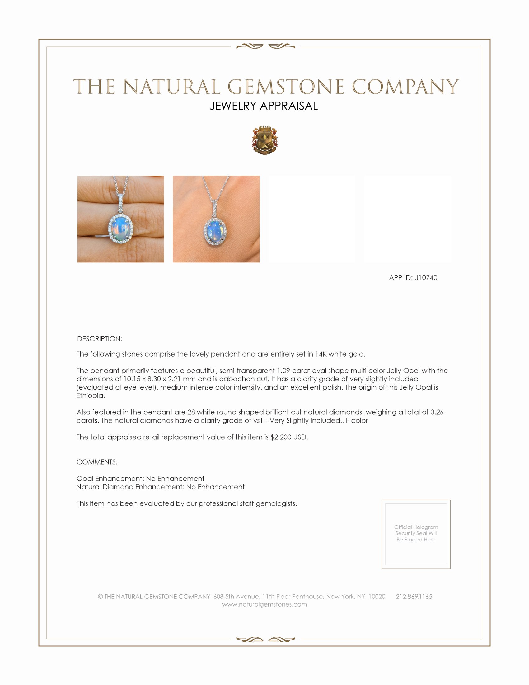 1.09 Ct. Opal Natural Diamond Halo Pendant, 14K White Gold