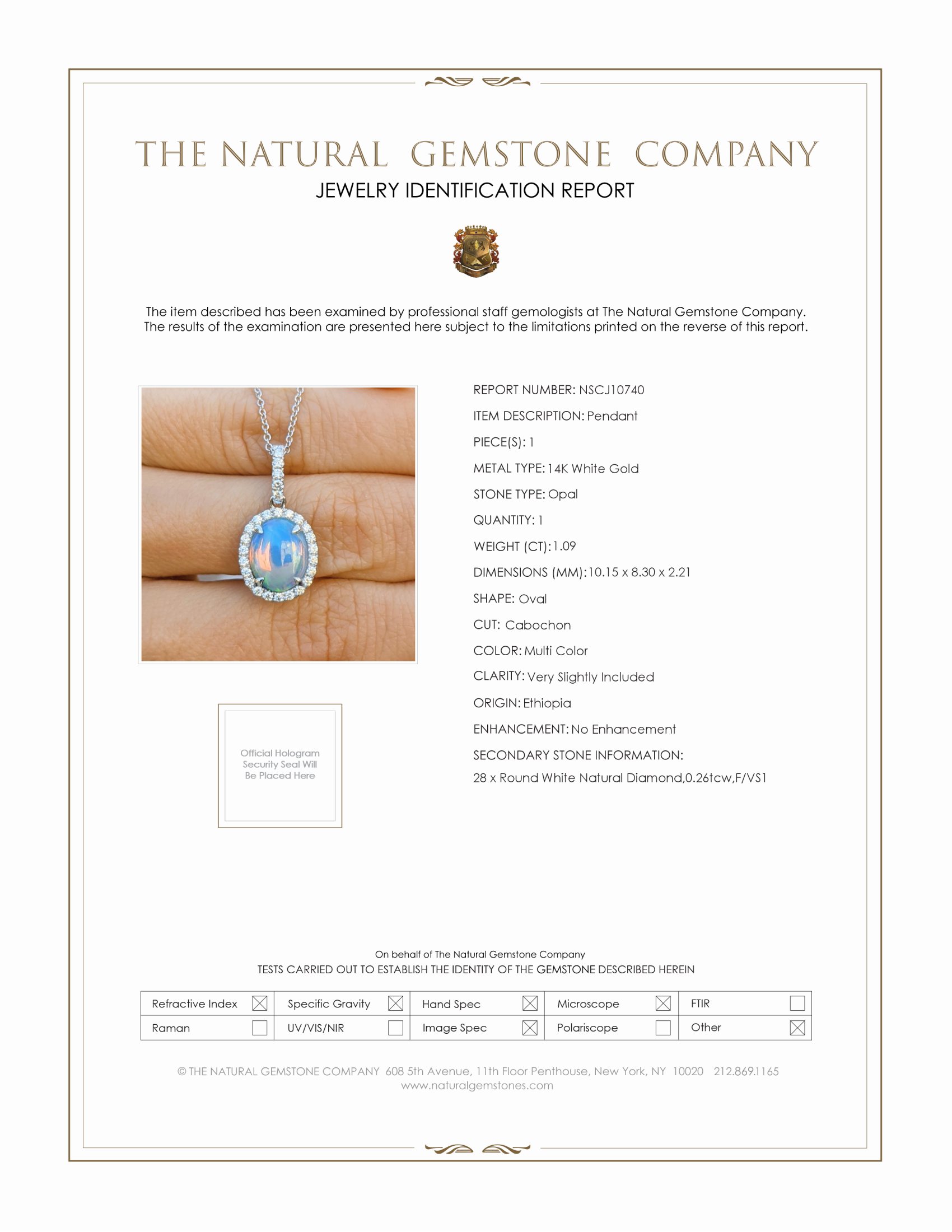 1.09 Ct. Opal Natural Diamond Halo Pendant, 14K White Gold