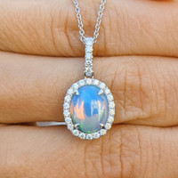 Opal 14K White Gold pendant