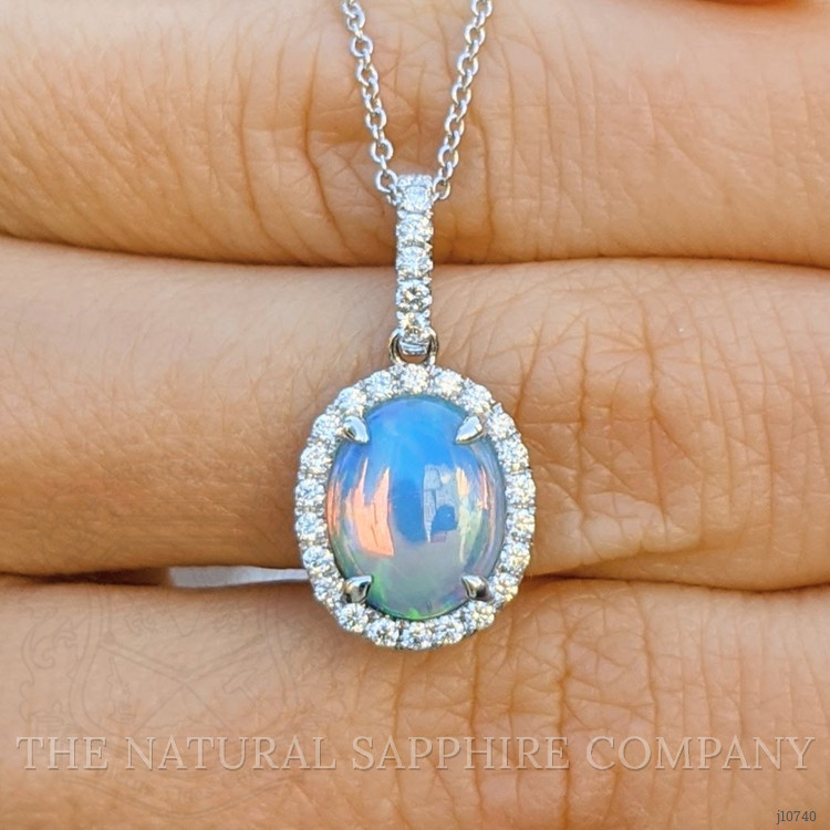 1.09 Ct. Opal Natural Diamond Halo Pendant, 14K White Gold