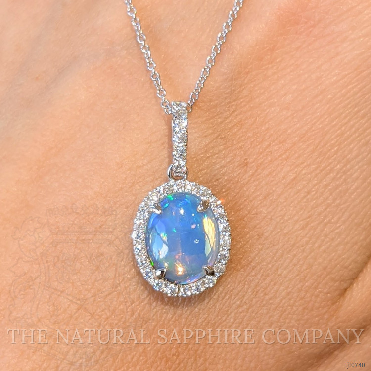 1.09 Ct. Opal Natural Diamond Halo Pendant, 14K White Gold
