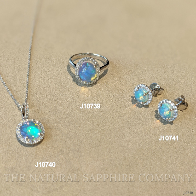 1.09 Ct. Opal Natural Diamond Halo Pendant, 14K White Gold