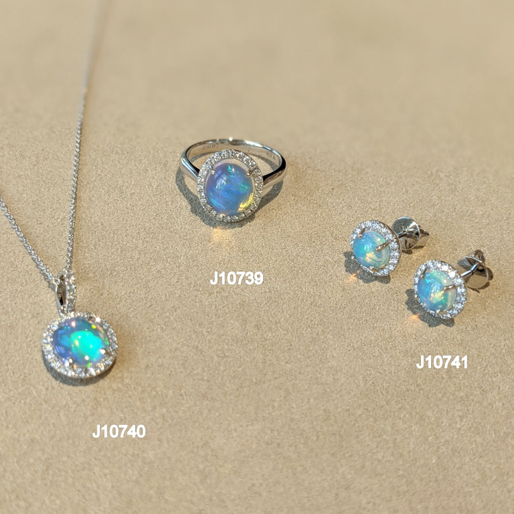 1.09 Ct. Opal Natural Diamond Halo Pendant, 14K White Gold