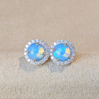 Opal 14K White Gold earring