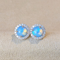 1.50 Ct.Tw. Opal Natural Diamond Studs Earrings, 14K White Gold Image