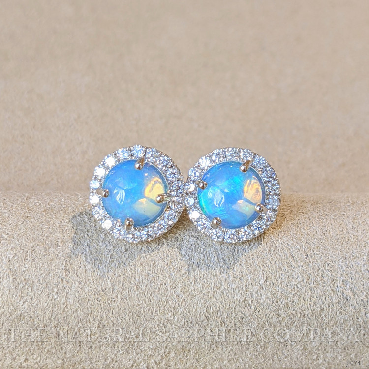 1.50 Ct.Tw. Opal Natural Diamond Studs Earrings, 14K White Gold