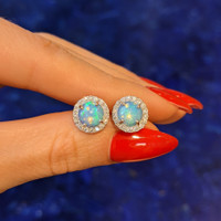 1.50 Ct.Tw. Opal Natural Diamond Studs Earrings, 14K White Gold Image