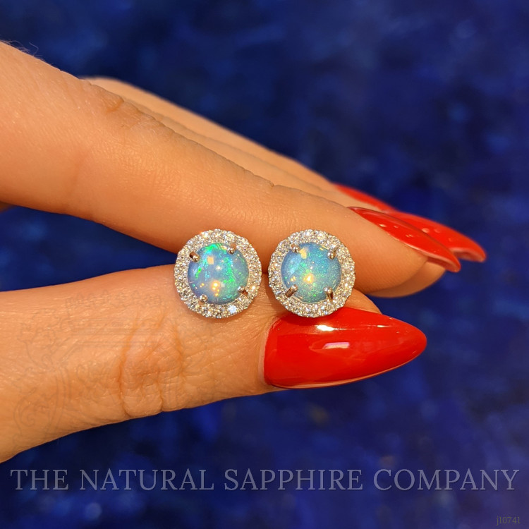 1.50 Ct.Tw. Opal Natural Diamond Studs Earrings, 14K White Gold