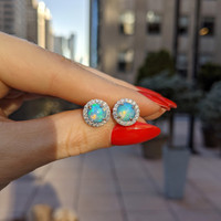 1.50 Ct.Tw. Opal Natural Diamond Studs Earrings, 14K White Gold Life Style