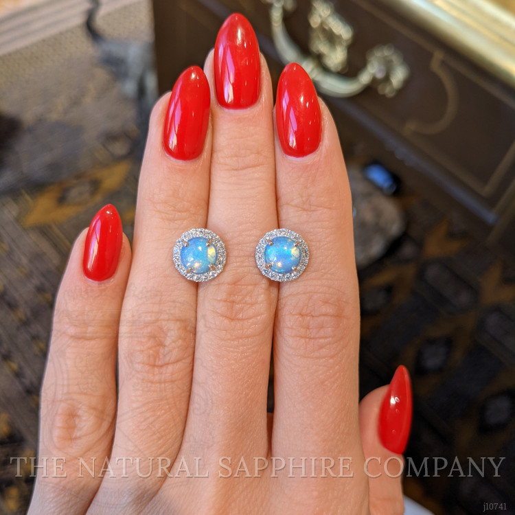 1.50 Ct.Tw. Opal Natural Diamond Studs Earrings, 14K White Gold