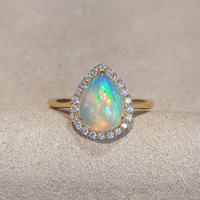 2.02 Ct. Opal Natural Diamond Halo Ring, 14K Yellow Gold Image