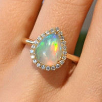 2.02 Ct. Opal Natural Diamond Halo Ring, 14K Yellow Gold Image