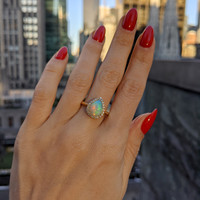 2.02 Ct. Opal Natural Diamond Halo Ring, 14K Yellow Gold Life Style