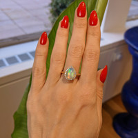 2.02 Ct. Opal Natural Diamond Halo Ring, 14K Yellow Gold Life Style