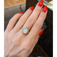 2.02 Ct. Opal Natural Diamond Halo Ring, 14K Yellow Gold Life Style
