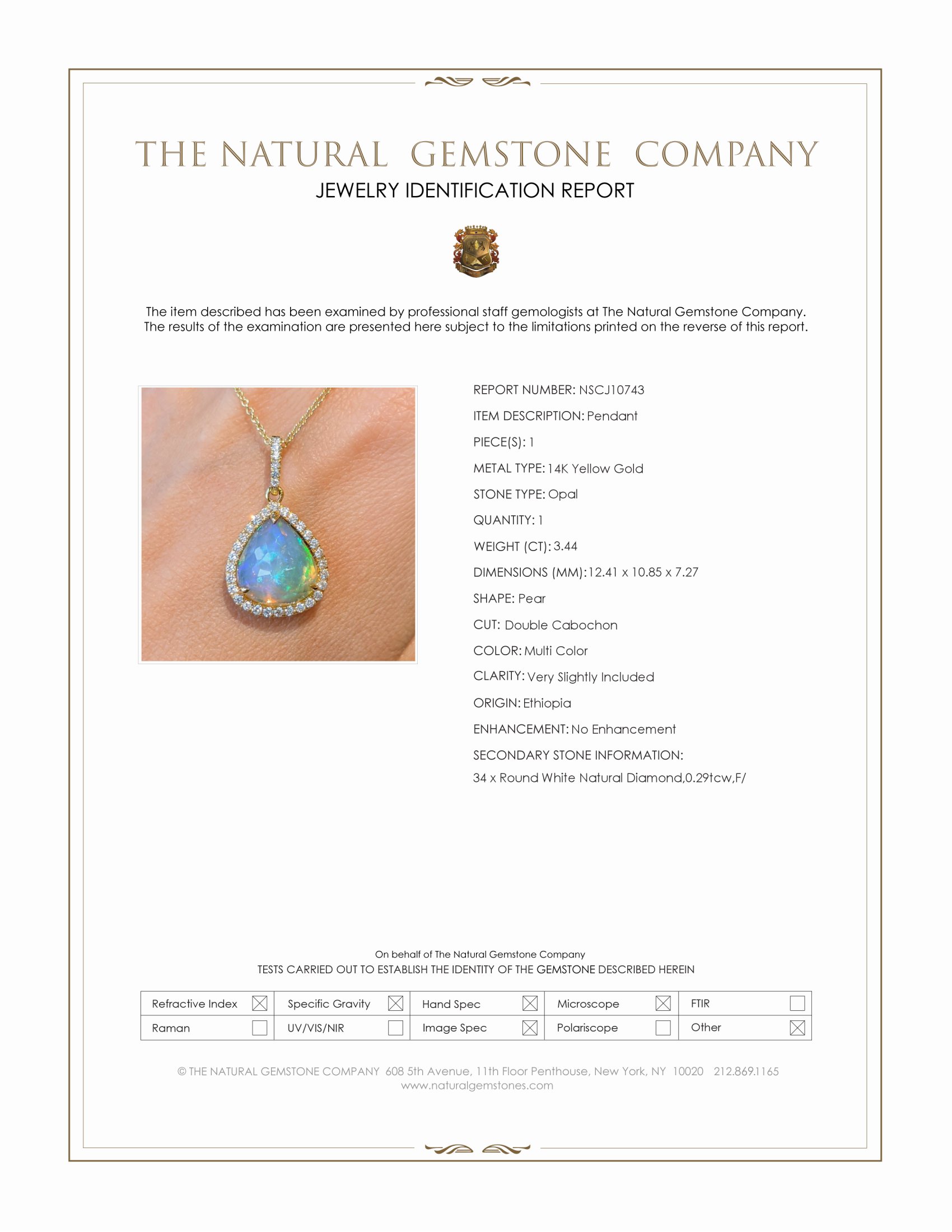 3.44 Ct. Multi Color Opal and Natural Diamond Halo Pendant, 14K Yellow Gold