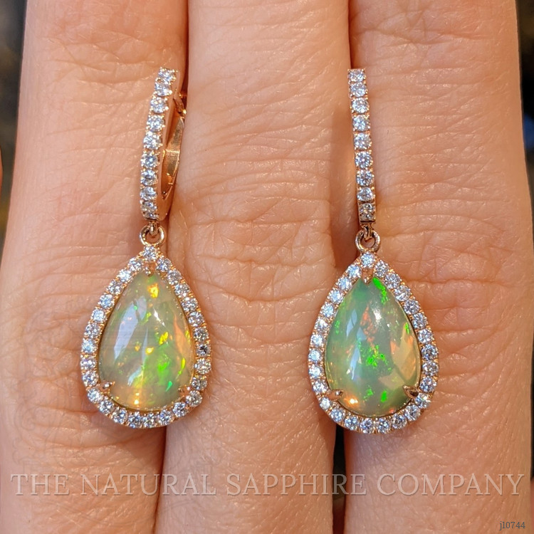3.37 Ct.Tw. Opal Natural Diamond Halo Earrings, 14K Rose Gold